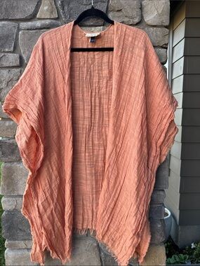 Universal Thread Cover Up Womens OS Apricot Gauze Cotton Kaftan Kimono Fringe